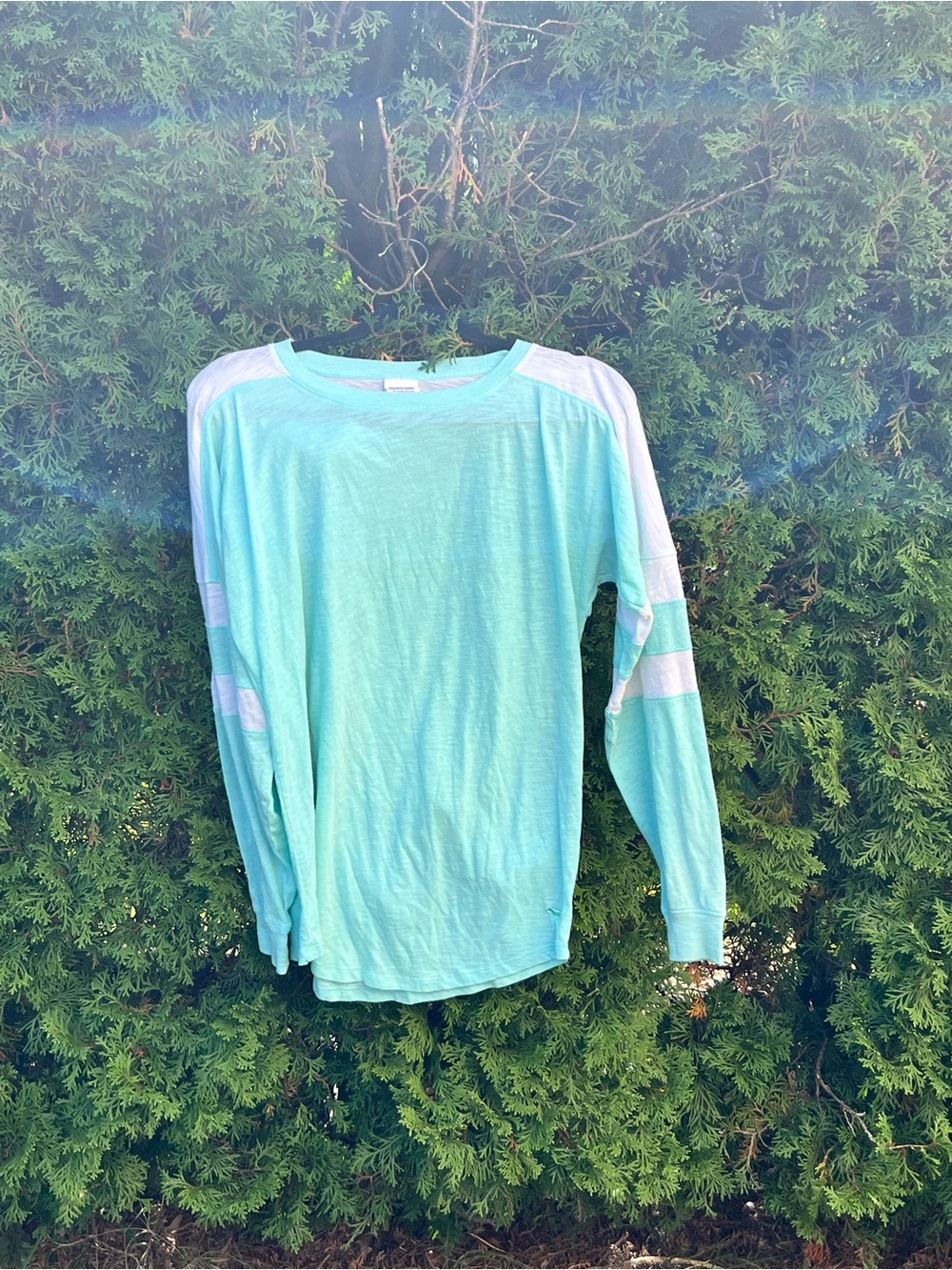 PINK Victoria's Secret Long Sleeve Mint Green Tee with White Stripes